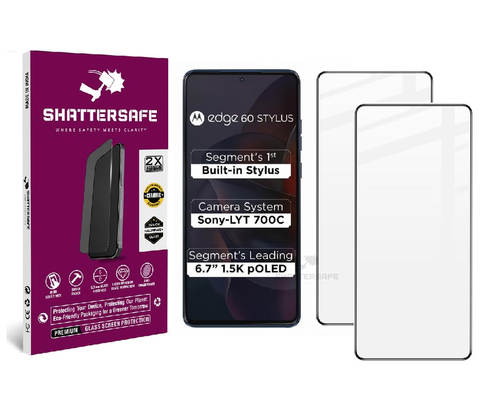 Image of Oleophobic Tempered Glass Screen Protector Compatible For Motorola Edge 60 Stylus [Pack of 2]. Edge To Edge Full Screen Protection With Easy Installation Kit & Case Friendly Fit.