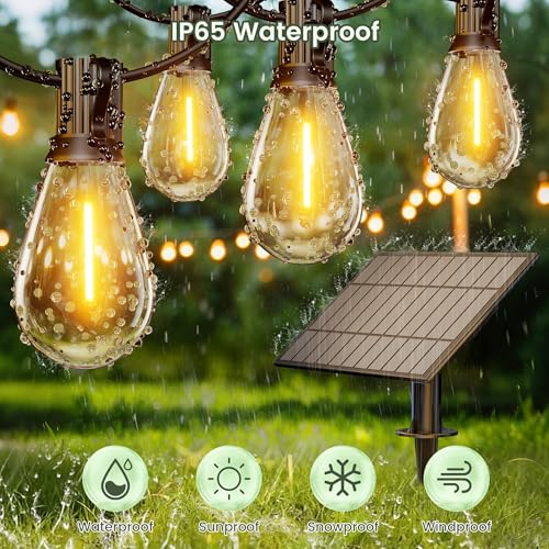 Solar Outdoor String Lights, 62 Tear-Drop LED Filament Bulbs, 2200K, 150FT by WOWLUMEN - Used condition - Image 2