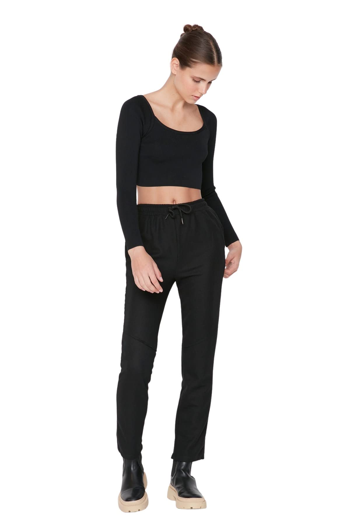 Trendyol Damen Schwarz Man Normal Waist Sweatpants, Black, Xs