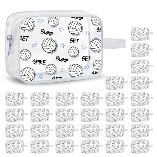 30PCS Volleyball Goodie Bags - Volleyball Snack Bags Volleyball Bags for Team Gift Treats Sports Cosmetic Bag Waterproof Clear Pvc Toiletry Bag for Volleyball Lover Travel Birthday Party Gifts