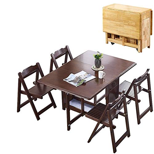 SHUSHI - Juego de mesa de comedor plegable de 1,3 m, diseño de mariposa, madera maciza de pino natural, 4 sillas, juego de comedor