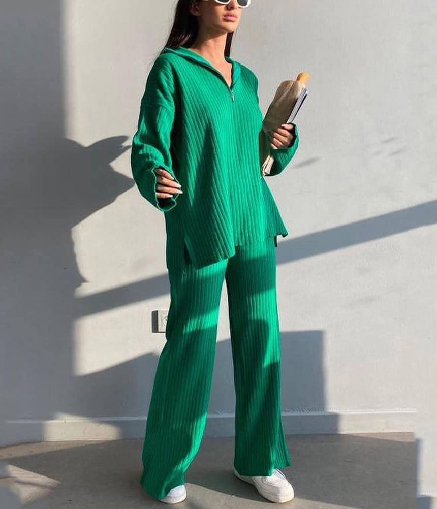 Onsoyours Tuta da Ginnastica Donna Tute Pullover Maglione + Pantaloni Set Elegante Tinta Unita Abbigliamento Casa a Maglia Completo Sportswear 2 Pezzi