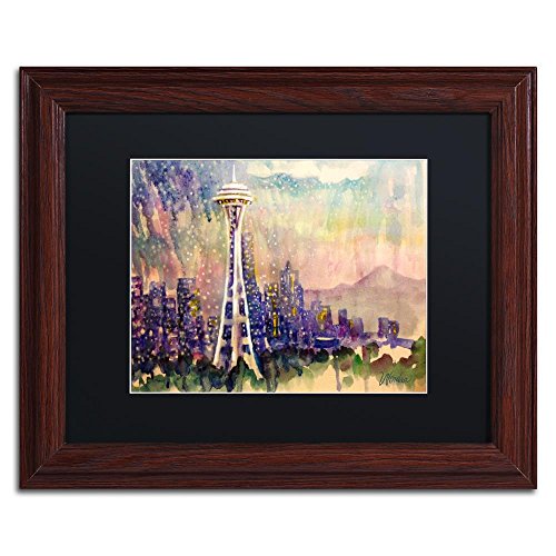 Space Needle Snow by Wendra, Black Matte, Wood Frame 11x14-Inch