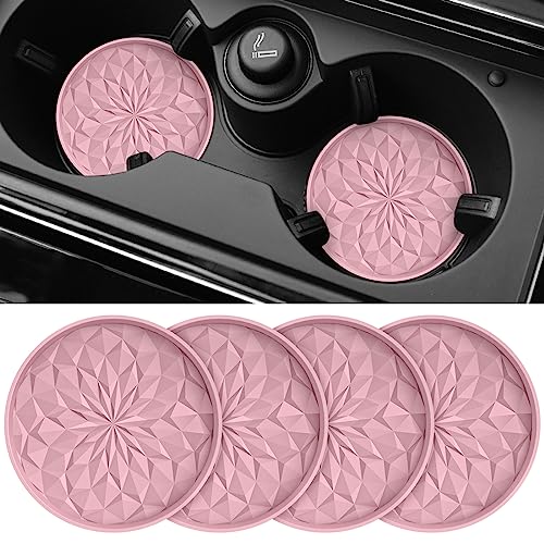 Image of ME.FAN Car Coasters for Cup Holders [4 Pack] - 2.75In Silicone Auto Mug Mats - Universal Non-Slip Recessed Car Interior AccessoriesDusty Rose