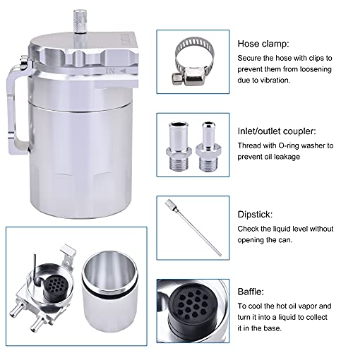 ESPEEDER SYKRSS Universal Oil Catch Can Kit Baffled Reservoir Tank Aluminum Silver 300ml with Hose Kit
