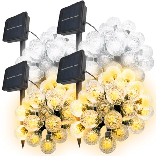 ストリングライト ソーラー LED イルミネーションライト ソーラーライト イルミネーション 3種類 バブルボール 気泡 30球 電飾 防水 屋外 屋内 ソーラー充電式 8モード切替 (オレンジ＆ホワイト 各2個ずつ)（Amazon）
