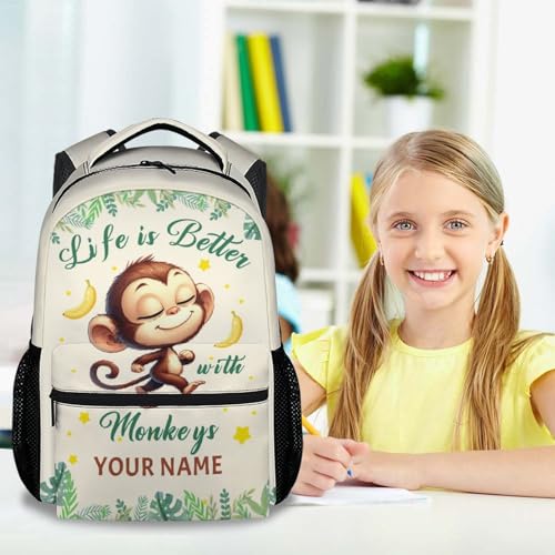 Custom Funny Monkey Backpack for Girls Boys, 17 Inch Beige Cartoon Backpacks for Kindergarten Preschool, Cute Durable Bookbag for Kids2