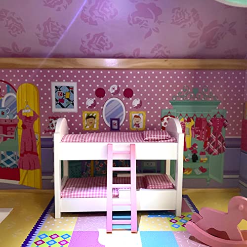 XXL Puppenhaus aus Holz mit Beleuchtung 18 Möbel 3 Ebenen 4 Zimmer Traumhaus mit Balkon und Aufzug 118 cm Höhe – Bild 7