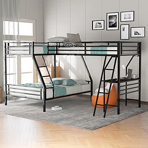 VOGU Metal Triple Bunk Beds, Twin Over Full Bunk Bed Attached Twin Loft Bed...