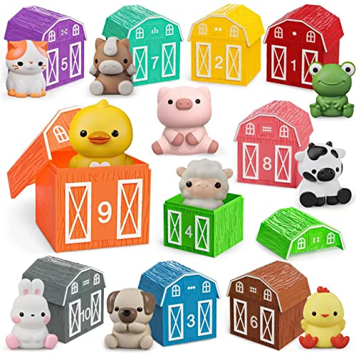 Image of Learning Toy for Toddlers 1 2 3 Year Old, 10 Farm Animal Toys & 10 Barns, Counting, Matching & Sorting Montessori Educational Sensory Toys, Christmas Birthday Easter Gift for Baby Boy Girl 1-3