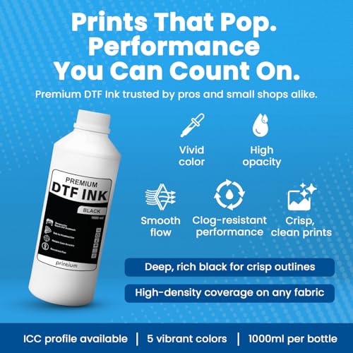 Image of DTF Ink Black 33.8 fl oz (1000ml) | High Opacity Clog-Free Formula | Compatible with ET8550 L1800 XP600 I3200 4720 XP15000 & All Printheads | Reliable Color Accuracy & Smooth Flow