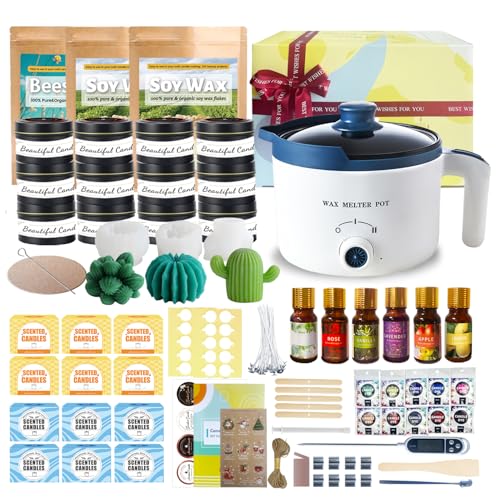 LINGQIAN Candle Making Kit for Adults with 12 Jars 900g Soy Wax DIY Succulent Mould Wax Melts Kit with Beeswax 454g Make Your Own Scented Candle at Home