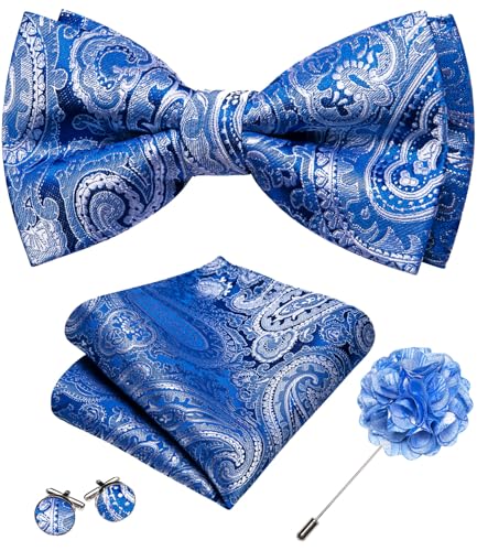 Image of YOHOWA Mens Bow Tie Set Paisley Coloful Pre-tied Bowties Adjustable with Handkerchief Cufflinks Wedding Prom Party