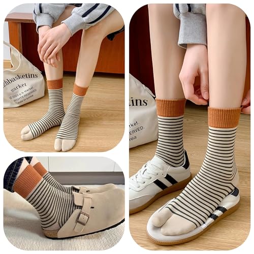 5 Pairs Colorful Striped Flip Flops Socks for Women Cotton Casual Tabi Socks for Daily and Sports4