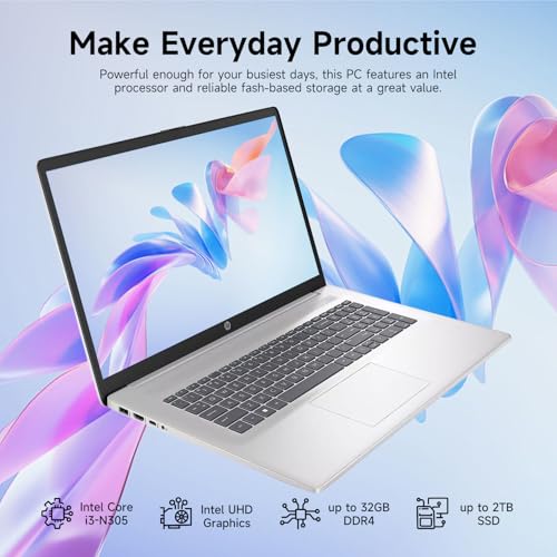 HP 17.3" Touchscreen Laptop, 8-Cores Intel Core i3-N305, 16GB RAM, 128GB eMMC + 1TB SSD, Numeric Keypad, Webcam, HDMI, Wi-Fi 6, Windows 11 Home, Silver - Image 3