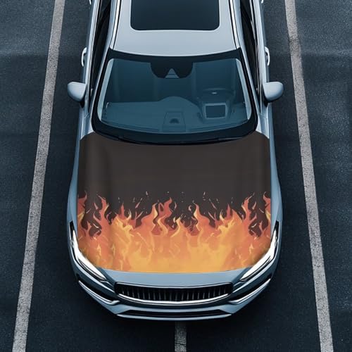 Image of Bonfire Printed Car Hood Cover Protector 59x39 Inch Waterproof Auto Hood Wraps Auto Banner Automotive Exterior Accessories for Compact Sedans SUV Trucks