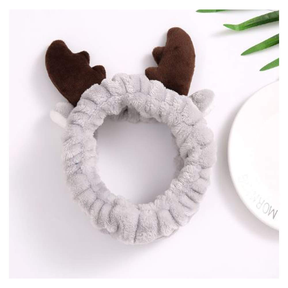 First Try Women's Cute Deer Style Headbands, Soft Spa Makeup Fashion Plush Hairband, Cosplay Hair Accessory - Gray