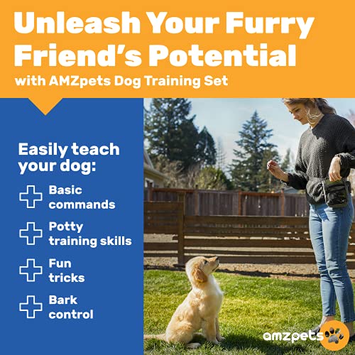 Amzpets Dog Training Set, Puppy Supplies Starter Kit With Dogs Clicker, Treat Pouch Bag, Housetraining Door Bells, Ultrasonic Whistle, For Teaching Pet Commands, Bark Control, And Potty Training #TOP1