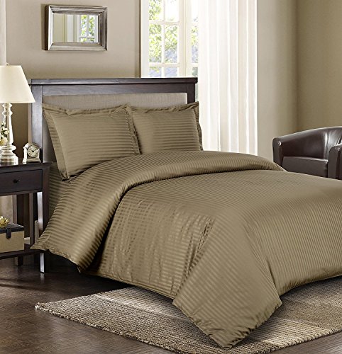 Royal Hotel Striped Taupe 600-Thread-Count 3pc Queen Duvet-Cover 100-Percent Cotton, Sateen Striped