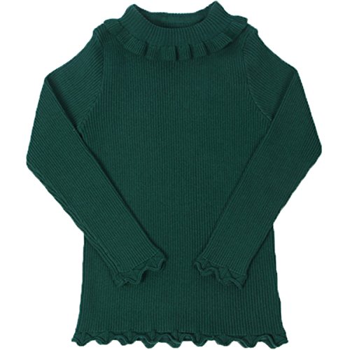 JELEUON Little Girls Kids Long Sleeve High Neck Ruffle Knit Sweety Sweatshirt Sweatar 2-3 Years Green