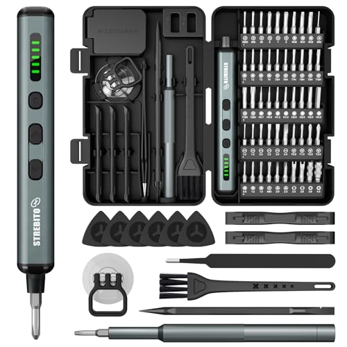 Image of STREBITO Electric Screwdriver, 67 in 1 Mini Electric Screwdriver, 50 S2 Magnetic Bits, 5 Torque Settings, 4 LED Lights, Precision Screwdriver Set for Laptop, Computer, Phone & Electronics Repair