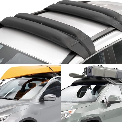 Universal Car Inflatable Roof Soft Rack Pads Luggage Carrier for Kayaks, Canoes, Surfboards and SUPs; Fits Cars and SUVs (Black)