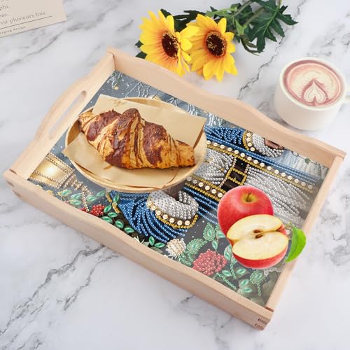 Image of AiYuanzsh Christmas DIY Diamond Art Tray with Handle Diamond Art Painting Plate Creative Design Handmade Wooden Tray Kits Special Shape Diamond Art for Coffee Home Christmas Organizer (Santa Claus)