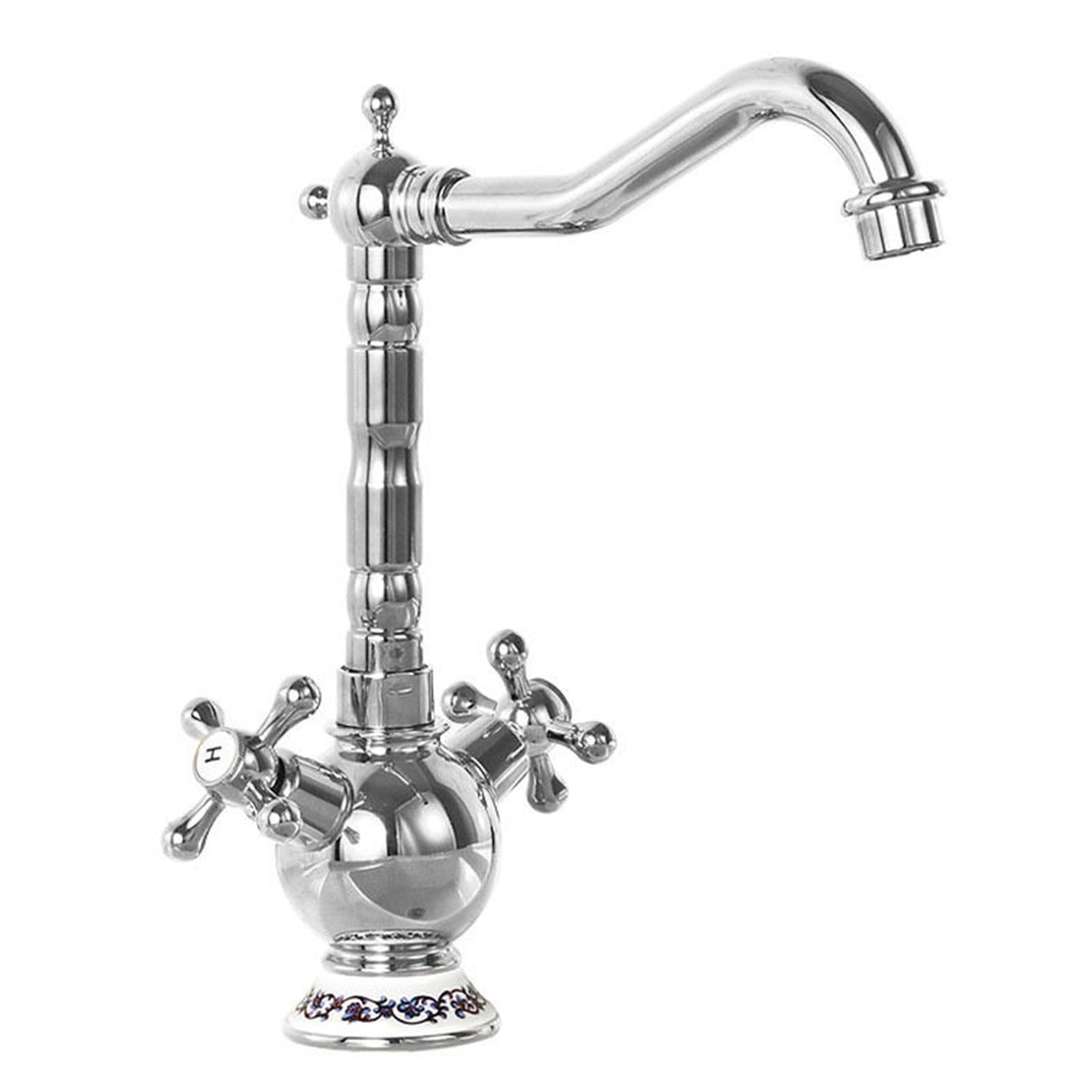 ZYCHSJXA Retro Monobloc Kitchen Tap Brass with Dual Crosshead Handles Sink Mixer High Arc Swivel Spout Single Hole,Chrome Plated