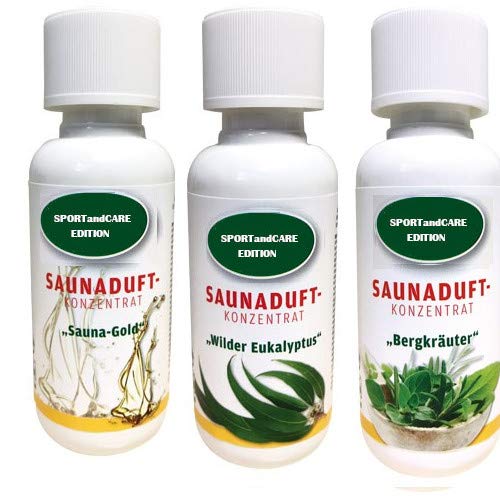 Preisvergleich Produktbild Saunaaufguss Tradition - Sauna Gold, Eukalyptus, Bergkräuter (3x100ml) von Finnsa