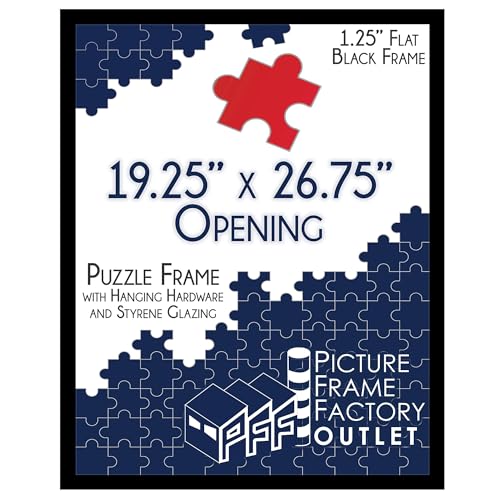PFFO 19.25x26.75 Puzzle Frame, 1.25' Modern Flat Black Style, Clear Plexiglass, Strong Backing, Wall Hanging Hardware Included – Display for Puzzles, Art, Posters, or Pictures
