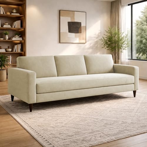 Image of Carlos 3 Seater Sofa Set for Living Room & Home Office, Modern Furniture Fabric Sofa Couch with Comfortable Soft Cushioning, Durable Wooden Frame, Stylish Seating for Home (Cream)