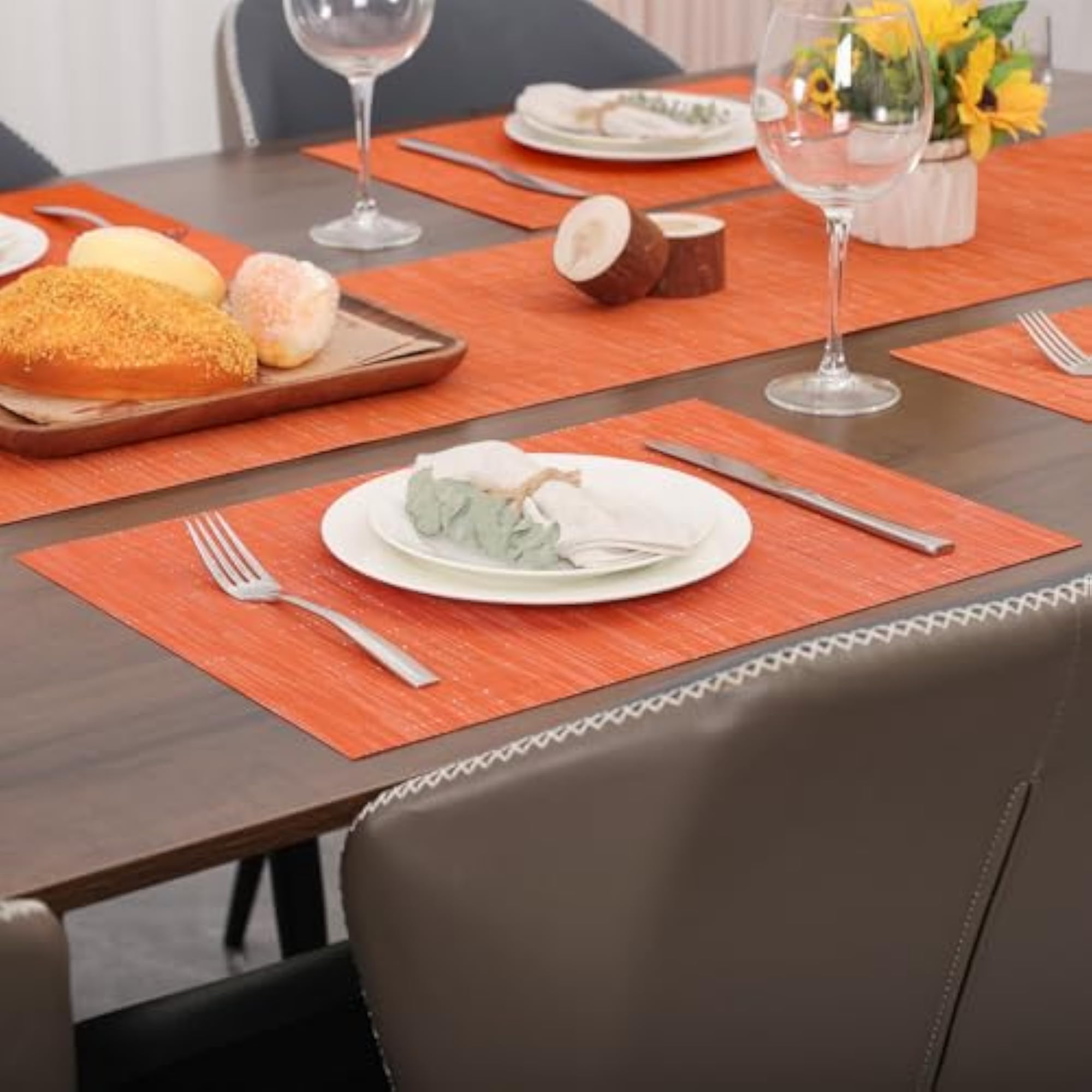 Set of 4 Orange Placemats for Dining Table