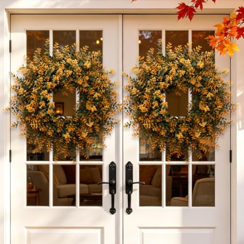Image of 26 Inch Fall Wreaths for Front Door Outdoor Boxwoods Wreath