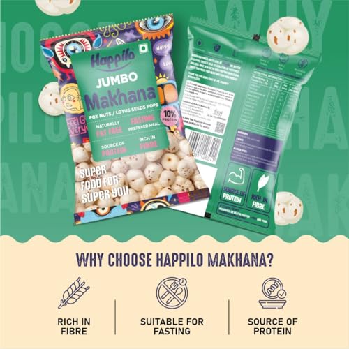 Image of Happilo Premium Jumbo Fox Nuts (Phool Makhana) 100g (Pack of 2) | Lotus Seeds, Gorgon Nuts, Puffed Kernels, Hand-Picked