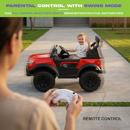 Image of Baybee RogueX Battery Operated Jeep for Kids with Parental Control | Baby Ride On Electric Car with RGB Lights, Music & Swing Mode | Rechargeable Battery Car for Kids 2 to 6 Years Boys Girls (Red)
