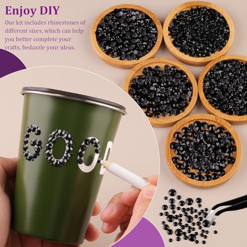 Image of Resin Jelly Rhinestones for Crafting with B7000 Jewelry Glue, 1 Box Black Flatback Crystal with 3Pcs 10ml Glue, Bedazzling Non Hotfix Gems for DIY Tumblers Clothing Shoes Manicure