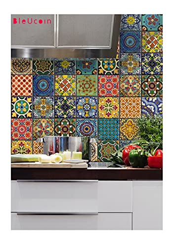 Mexican Muted Colors Peel & Stick Tile Backsplash Stair Riser Decals Diy Tile Decals Mexican Talavera Waterproof Home Decor Staircase Decal Stair Mural Decals (Pack Of 24) (4.25" X 4.25") #TOP4