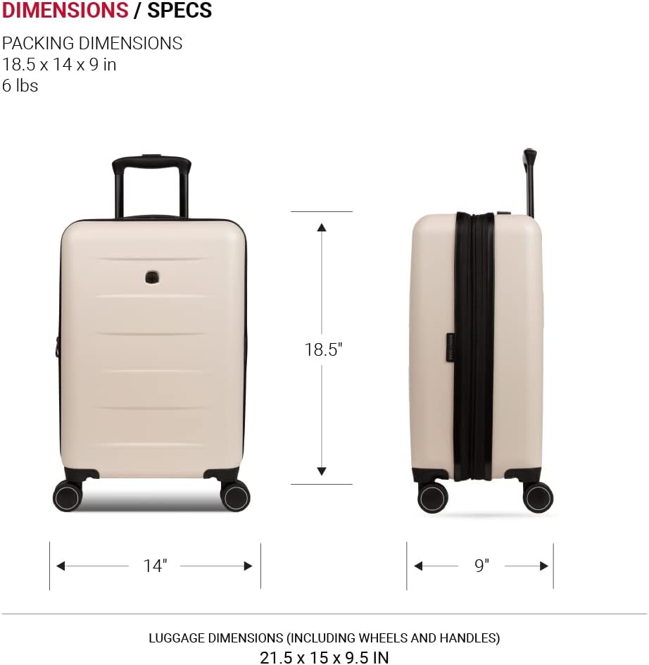 SwissGear 8020 Eclipse Hardside Expandable Luggage with Spinner Wheels, Cream, Carry-On 18-Inch - Image 5