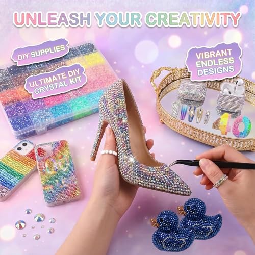 Zestaw do ozdabiania Bedazzler 35 000 sztuk kryształków typu Jelly w 40 kolorach, żywiczne kamienie o płaskim spodzie (3 mm) do zdobień w stylu Diamond Art w komplecie z klejem, pęsetą i aplikatorem
