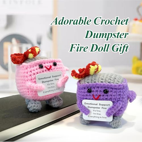 Image of Emotional Support Dumpster Fire - Positive Crochet Birthday Gifts for Women Men, Handmade Knitted Retirement Farewell Going Away Gifts for Friend Coworkers Chaos Coordinator Office Administrative Boss