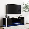 Real Relax 70" U-Shaped Leg TV Stand with 36" Electric Fireplace, High Gloss Finish Entertainment Center for TVs Up to 80", TV Console Cabinet for Living Room, Black