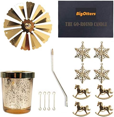 Spinning Candle Holder, Gold Rotary Tea Light Holder Rotating Candlestick Frosted Glass Scandinavian Design for Romantic Wedding Home Table Decor Christmas Holiday Favor (Carousel+Snowflake)