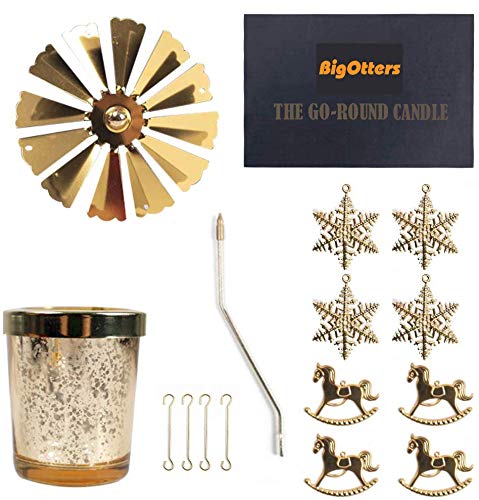 Spinning Candle Holder, Gold Rotary Tea Light Holder Rotating Candlestick Frosted Glass Scandinavian Design For Romantic Wedding Home Table Decor Christmas Holiday Favor ( Carousel+Snowflake) #TOP2