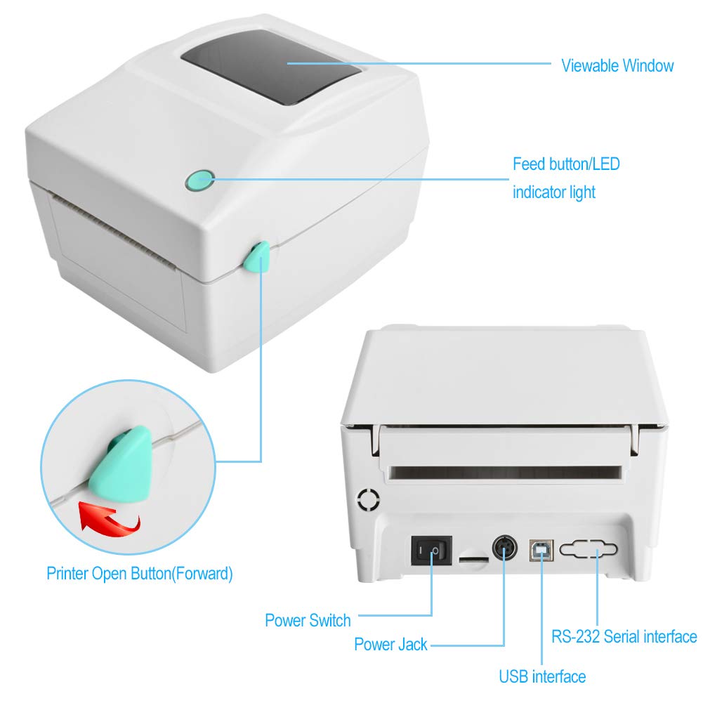 Imprimante d'étiquettes thermiques, imprimante d'étiquettes de bureau USB directe haute vitesse pour étiquettes d'expédition de 4 x 6, compatible avec Windows (XP et ultérieur)
