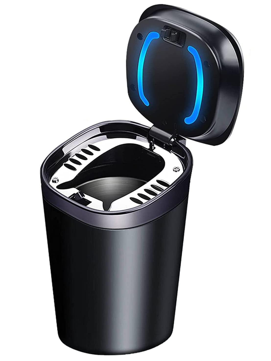 Angju Portable Ashtray for Car, Vehicle Ashtray Ash with Lid Auto Ashtray Car Ashtray Windproof Smokeless Blue Led Light Stainless Steel Ash Tray for Outdoor Travel Office Home Use