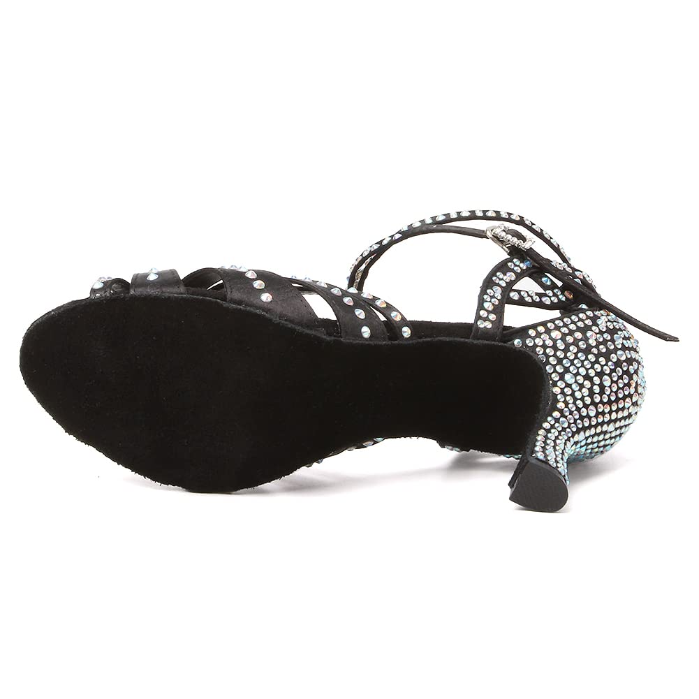Damen Latin Tanzschuhe Strass mit Offener Spitze Ballsaal Salsa Chacha Social Performance Tanzschuhe