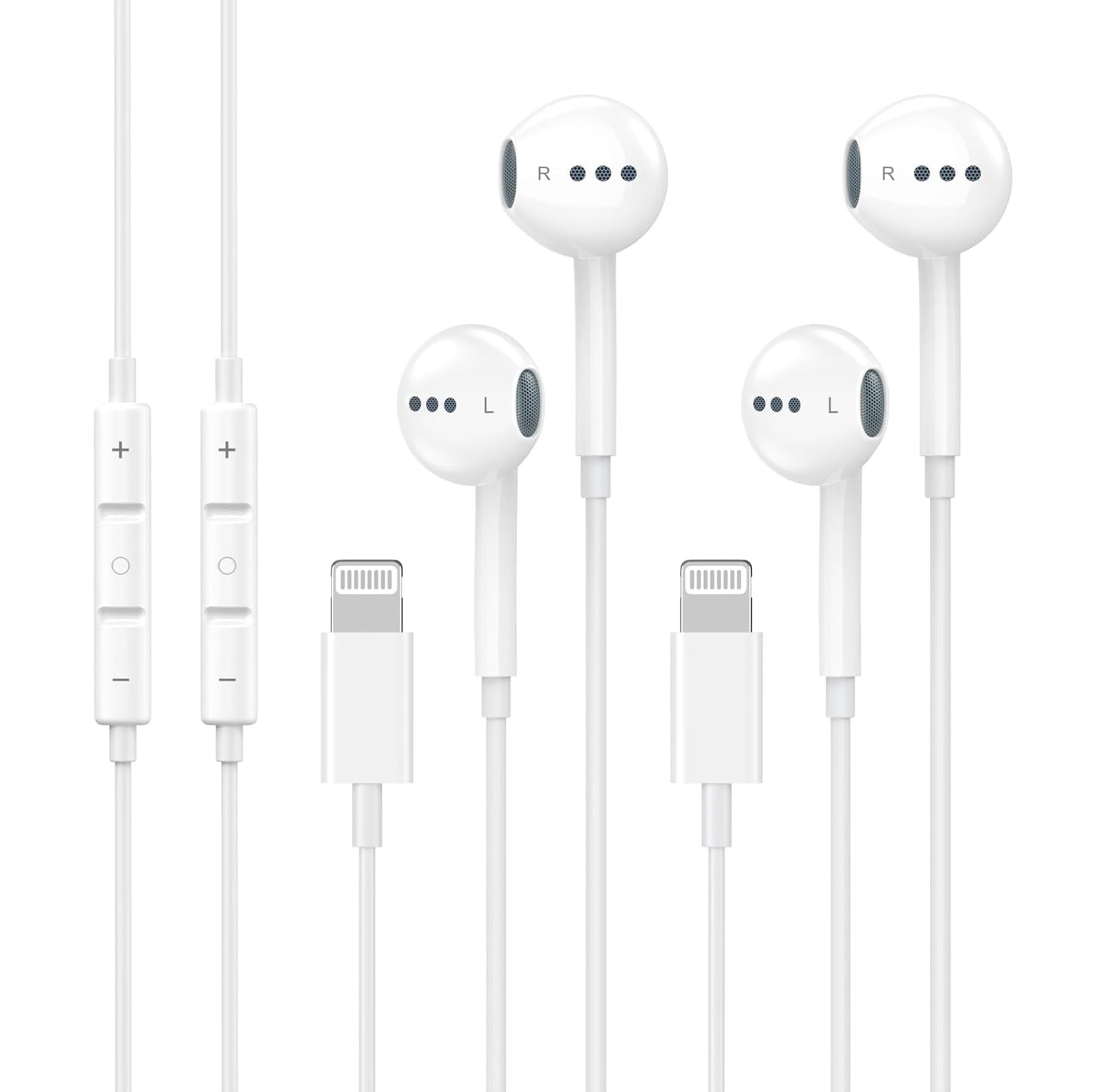 2 Pack iPhone Wired Earbuds, APPLE MFi Certified In Ear Lightning Earphones Headphones Compatible with iPhone 14/13/12/11/8/7/X/Pro/Pro Max iPad (White)
