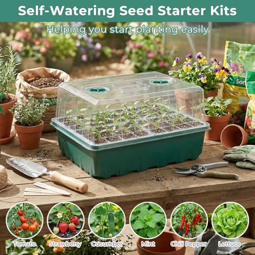 Image of Hanaoyo Self-Watering Seed Starter Tray 2 Packs, 96 Cells Seed Starter Kit with Humidity Vented Domes and High Lid, Germination Kit for Indoor Greenhouse Seed Starter