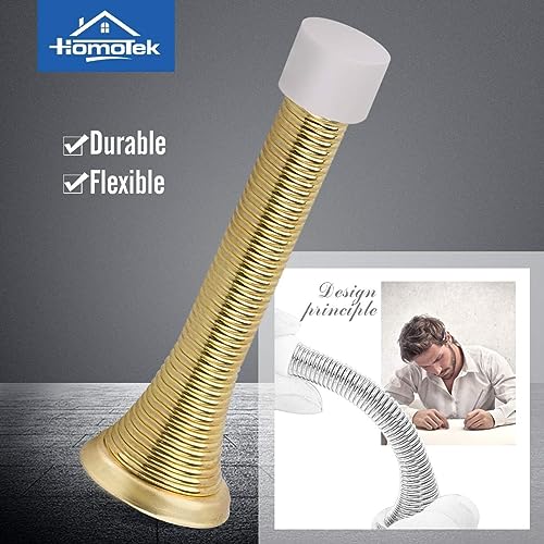 Image of HOMOTEK 50 Pack Spring Door Stopper with Rubber Bumper 3-1 /8 inch Flexible Spring Heavy Duty Wall Door Stop Low Mounted Door Bumper for Home (Bright Brass)