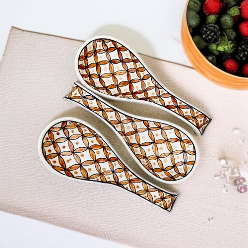 Image of Malaikah Ceramic Spoon Rest Print Pack of 3 for Home, Kitchen, Dining, Kitchen Decor & Gifting